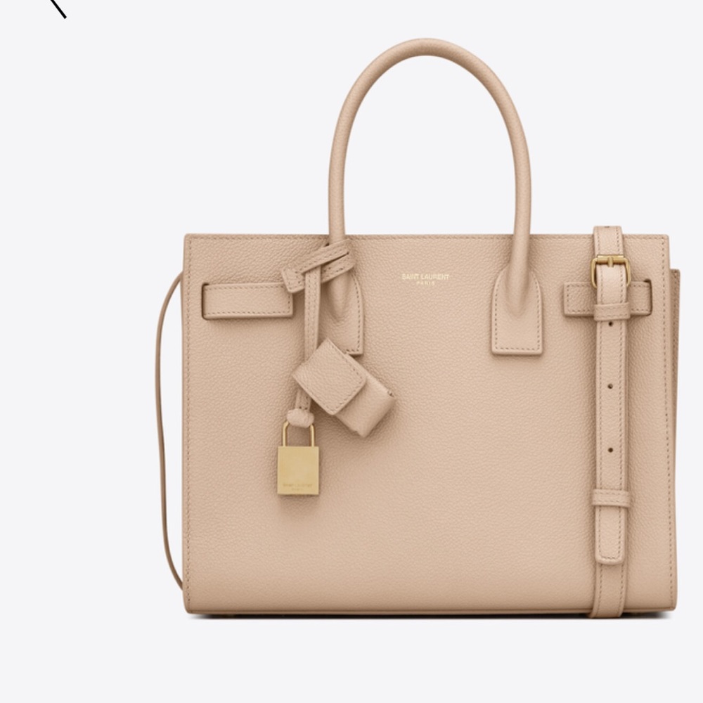 Saint Laurent SAC DE JOUR BABY IN GRAINED LEATHER in dark beige.